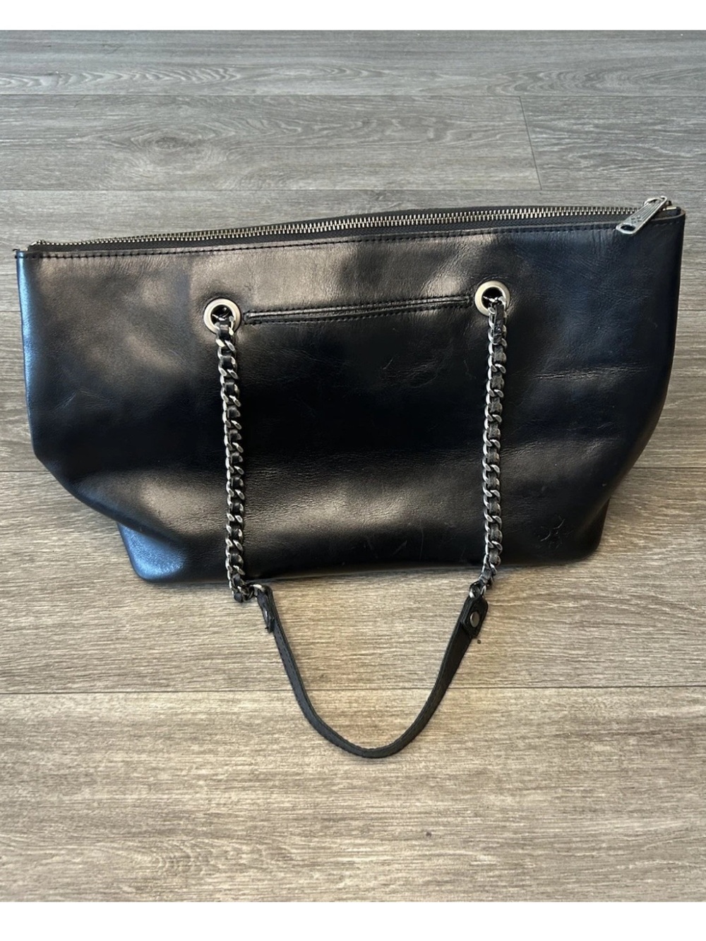 Patricia Nash Belle Black Leather Chain Strap Tote Bag Shoulder Purse Luxury